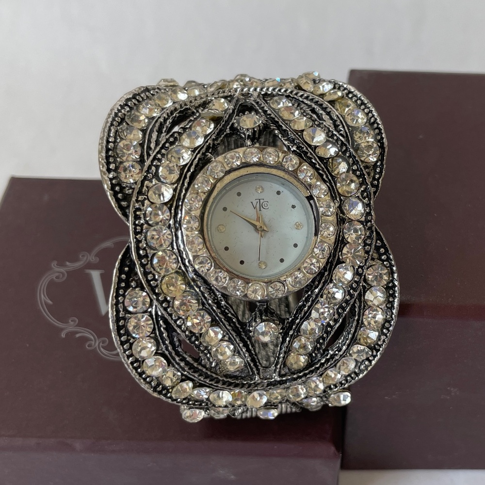 Victorian Trading Company Rhinestone Cuff Watch New in Box Diamond Timepiece